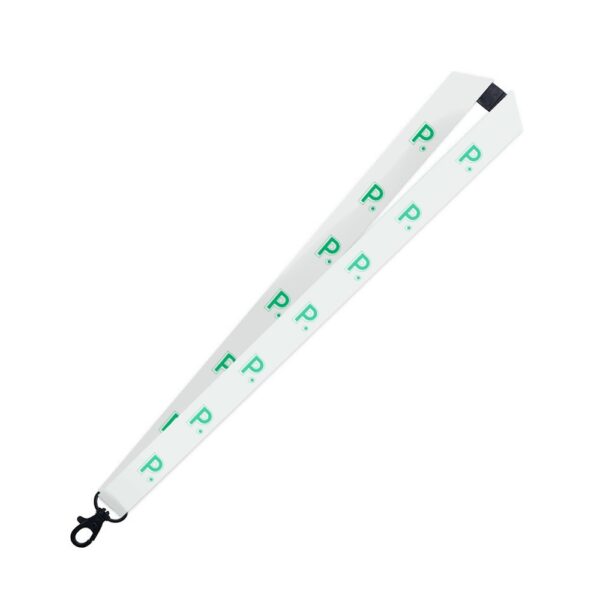 white-lanyard-with-black-details-and-greeen-logo-all-over