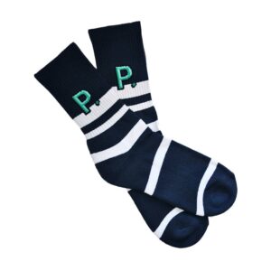 promotional-socks-blue-and-white-with-green-P-logo