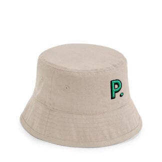 Organic Cotton Bucket Hat beige-promotional-hat-with-green-embroidered-logo